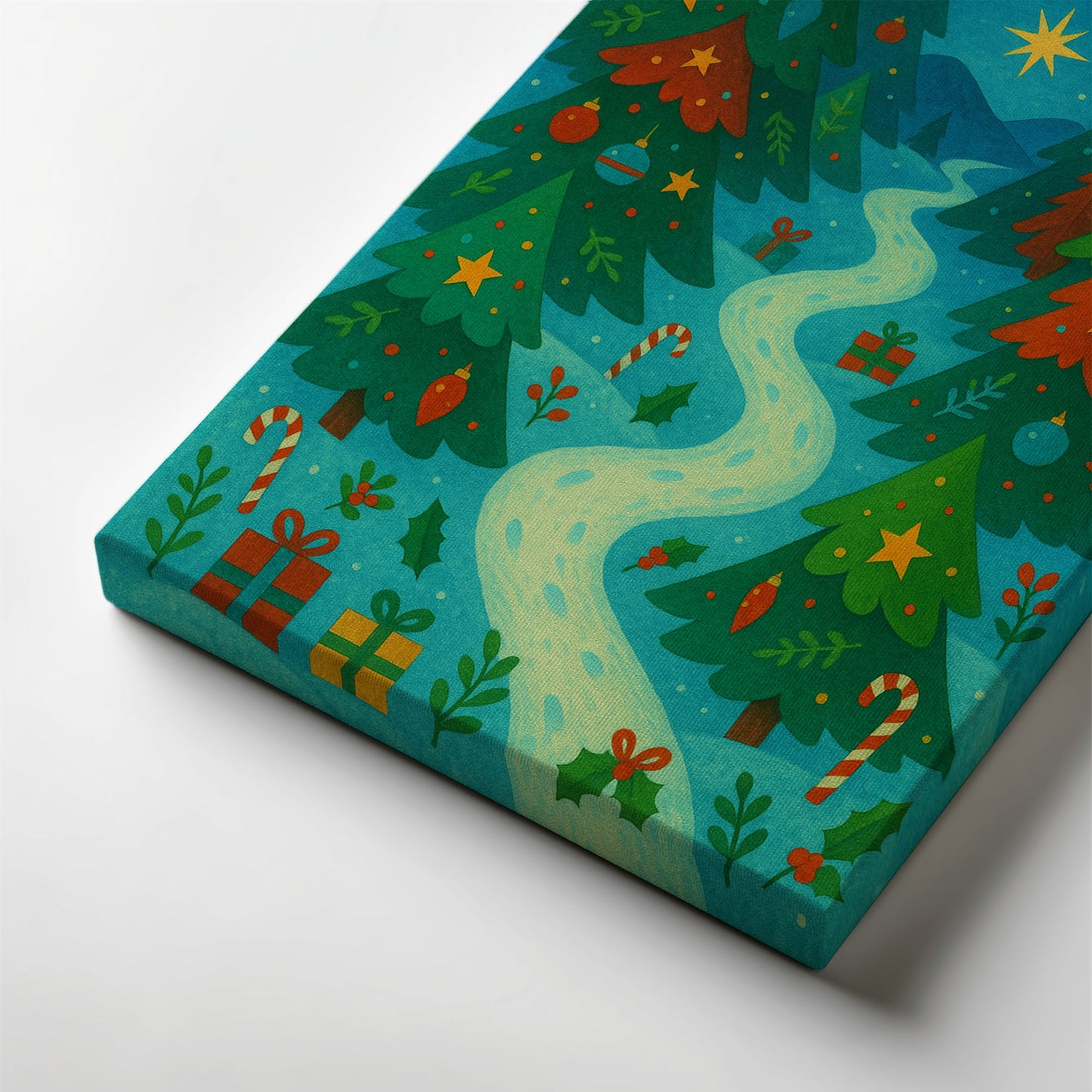 Snowy Mountain Village – Christmas Landscape Illustration Canvas Wall Art