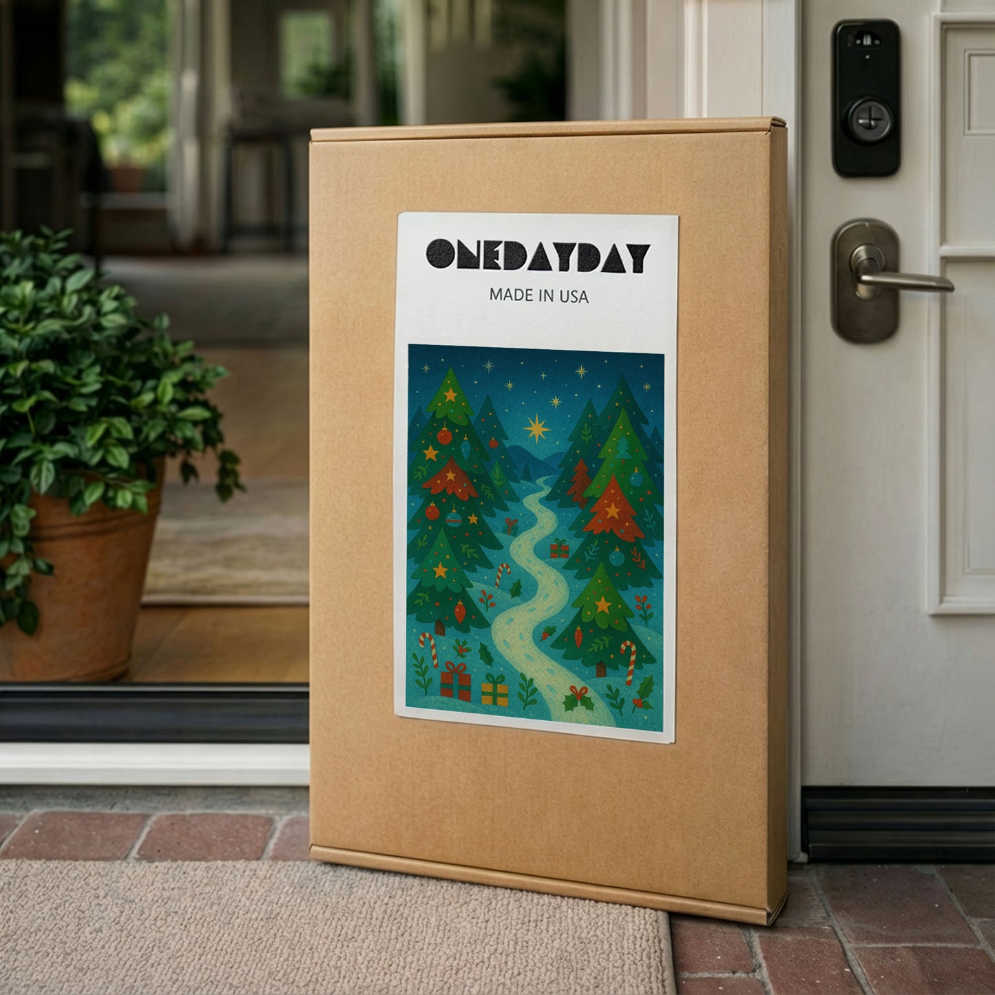 Snowy Mountain Village – Christmas Landscape Illustration Canvas Wall Art