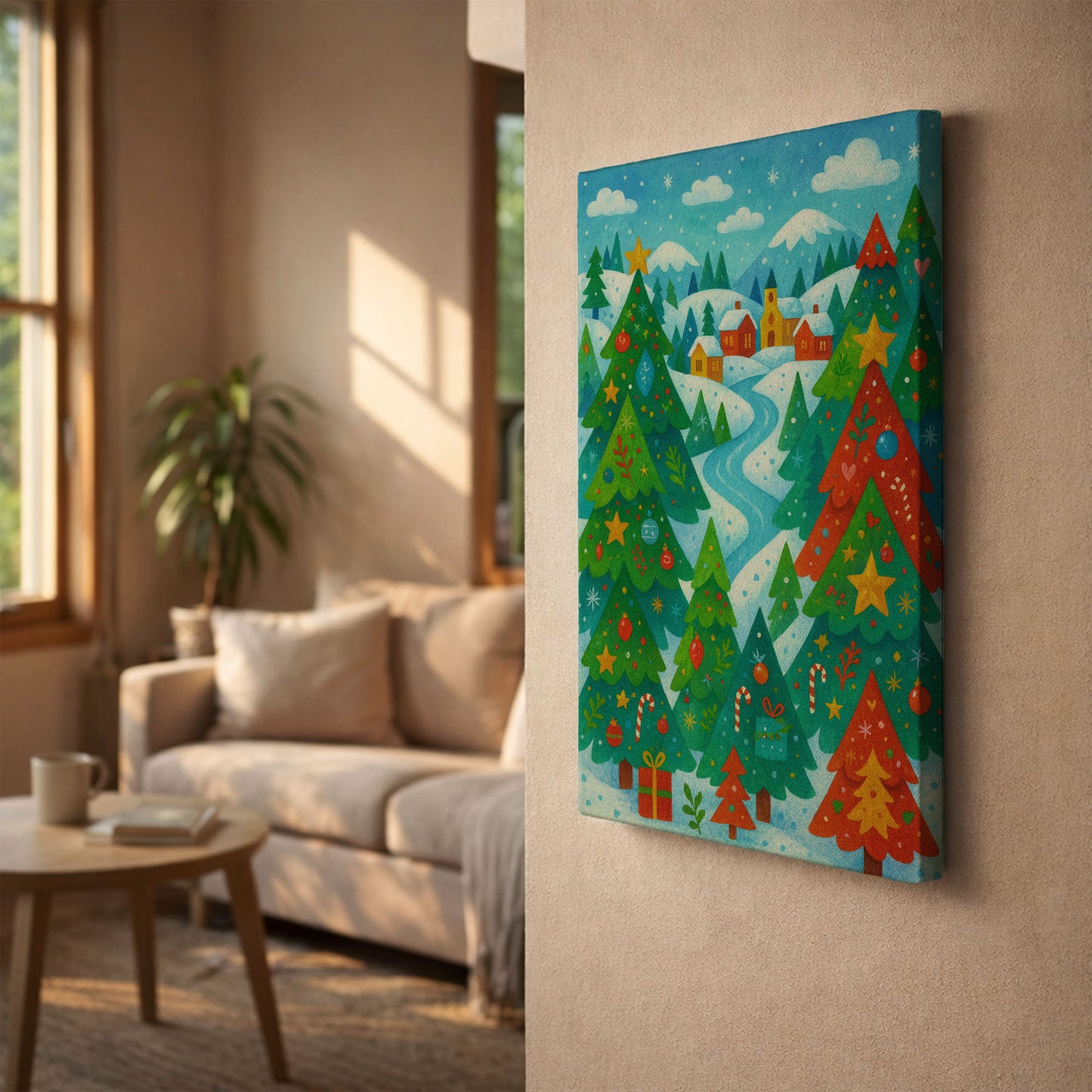 Starlit Christmas Tree – Holiday Illustration Canvas Wall Art