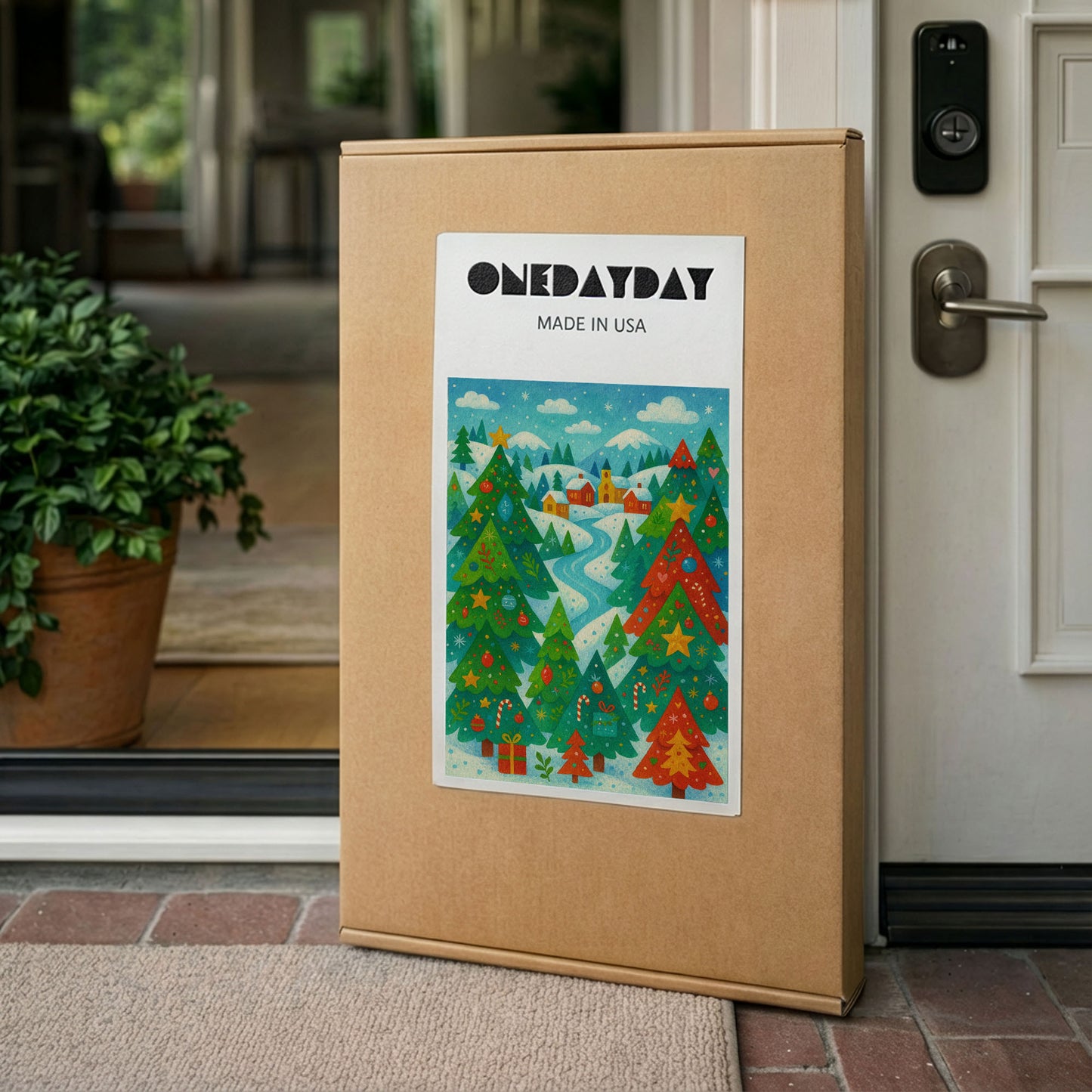 Starlit Christmas Tree – Holiday Illustration Canvas Wall Art