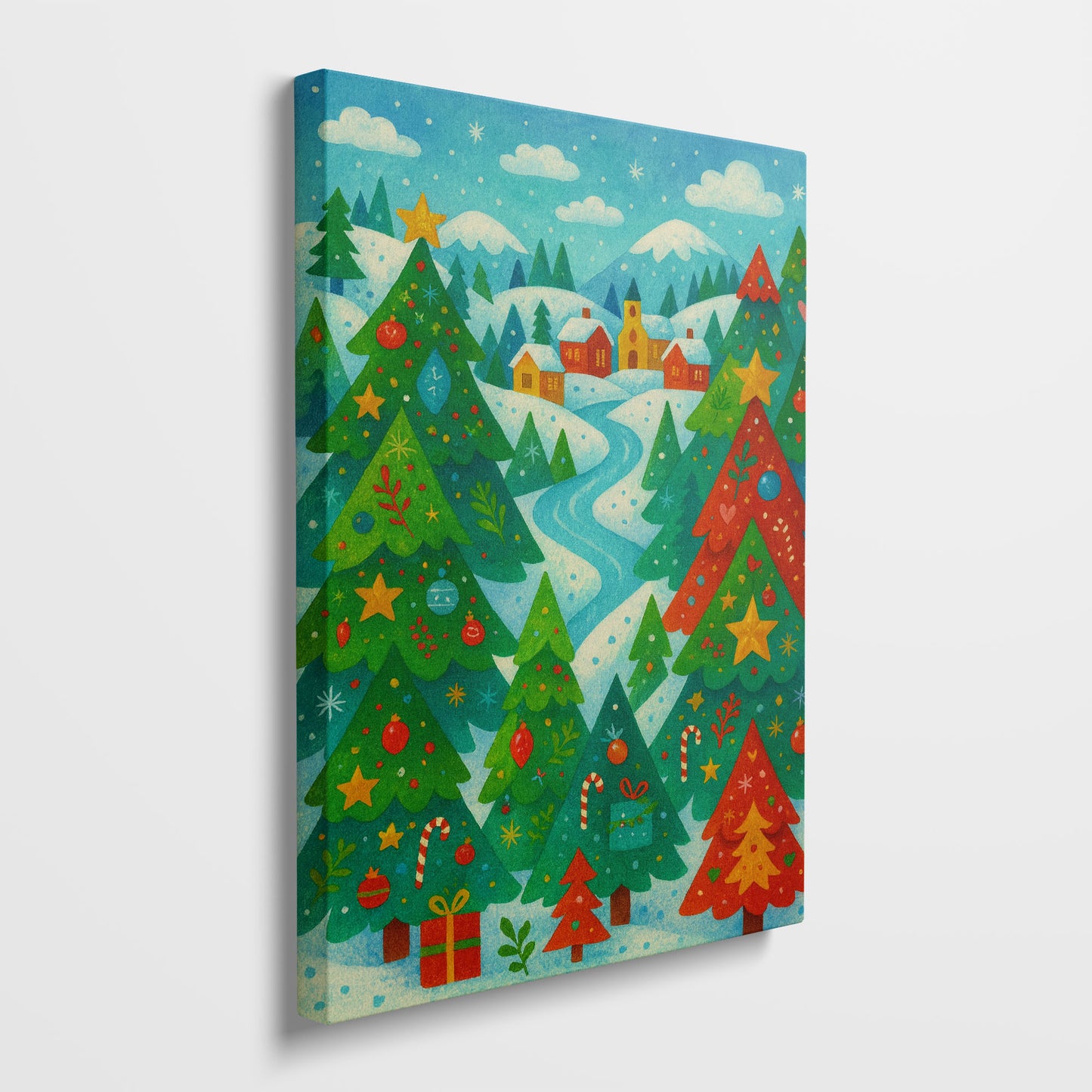 Starlit Christmas Tree – Holiday Illustration Canvas Wall Art