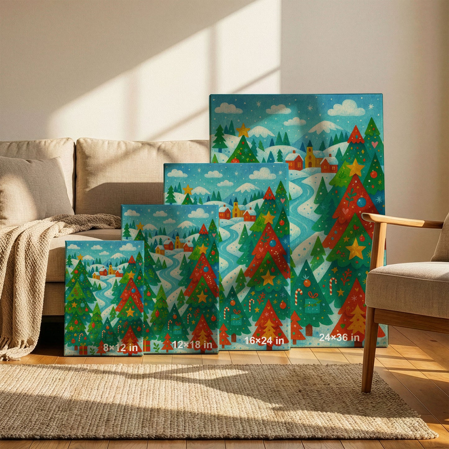 Starlit Christmas Tree – Holiday Illustration Canvas Wall Art