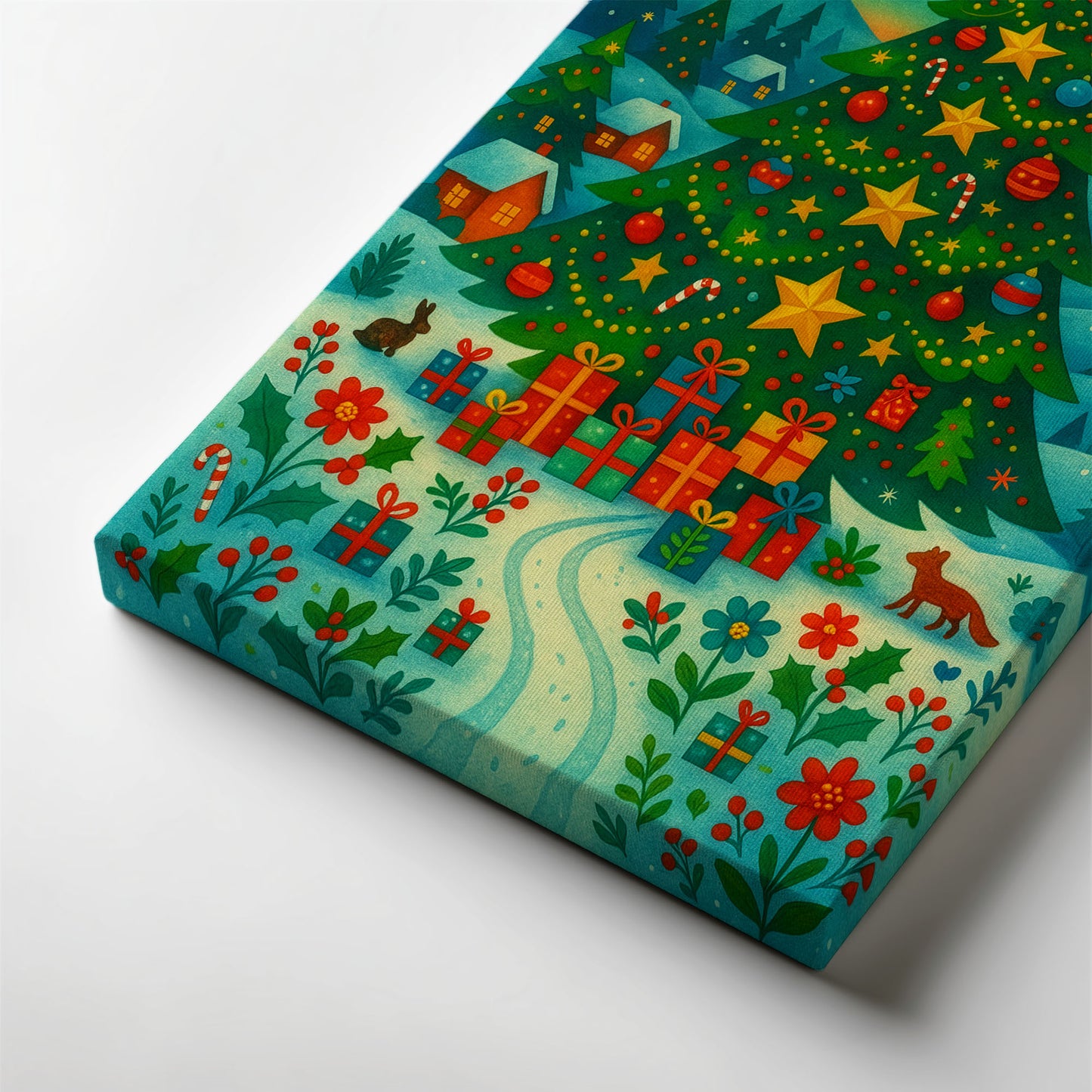 Golden Star Holiday – Christmas Illustration Canvas Wall Art