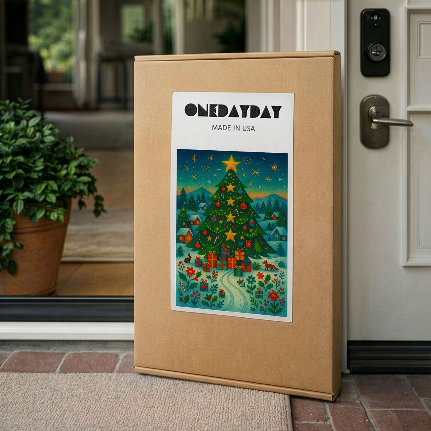 Golden Star Holiday – Christmas Illustration Canvas Wall Art