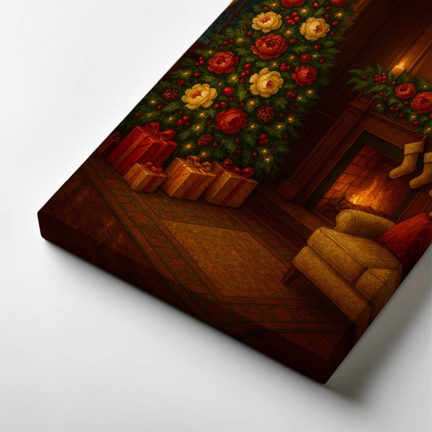Christmas Living Room Canvas Wall Art – Cozy Holiday Interior Scene