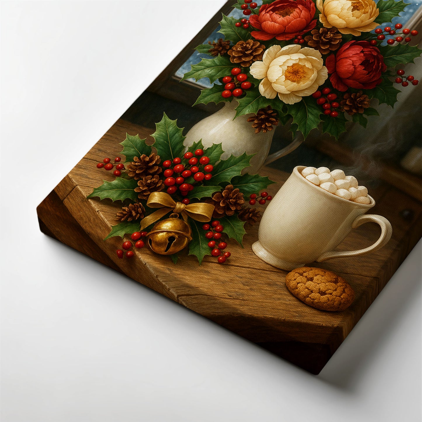 Christmas Floral Still Life Canvas Wall Art – Cozy Holiday Decor