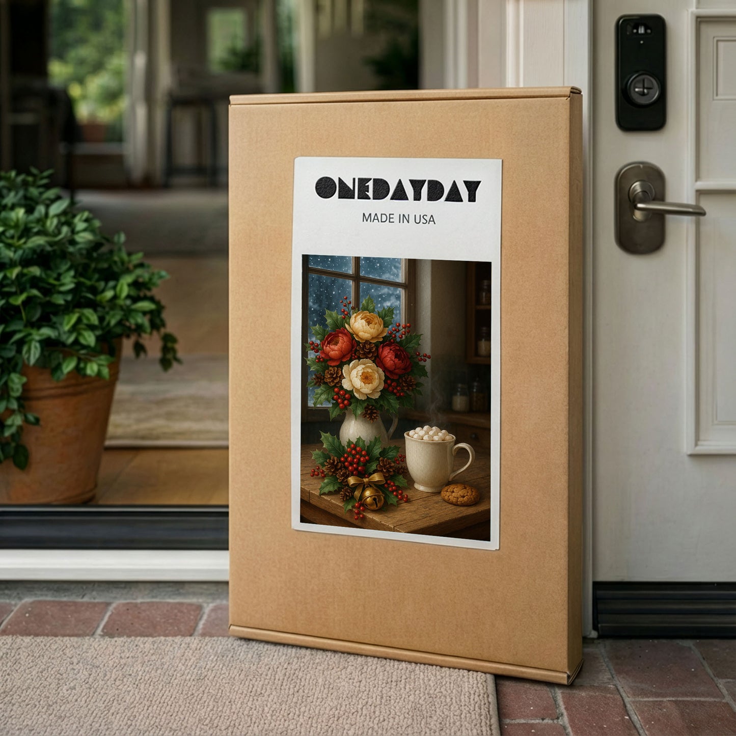 Christmas Floral Still Life Canvas Wall Art – Cozy Holiday Decor