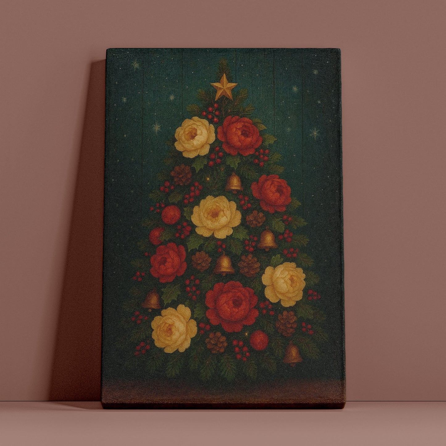Vintage Christmas Tree Canvas Wall Art – Classic Holiday Illustration