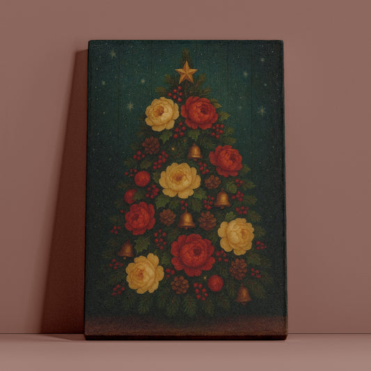 Vintage Christmas Tree Canvas Wall Art – Classic Holiday Illustration