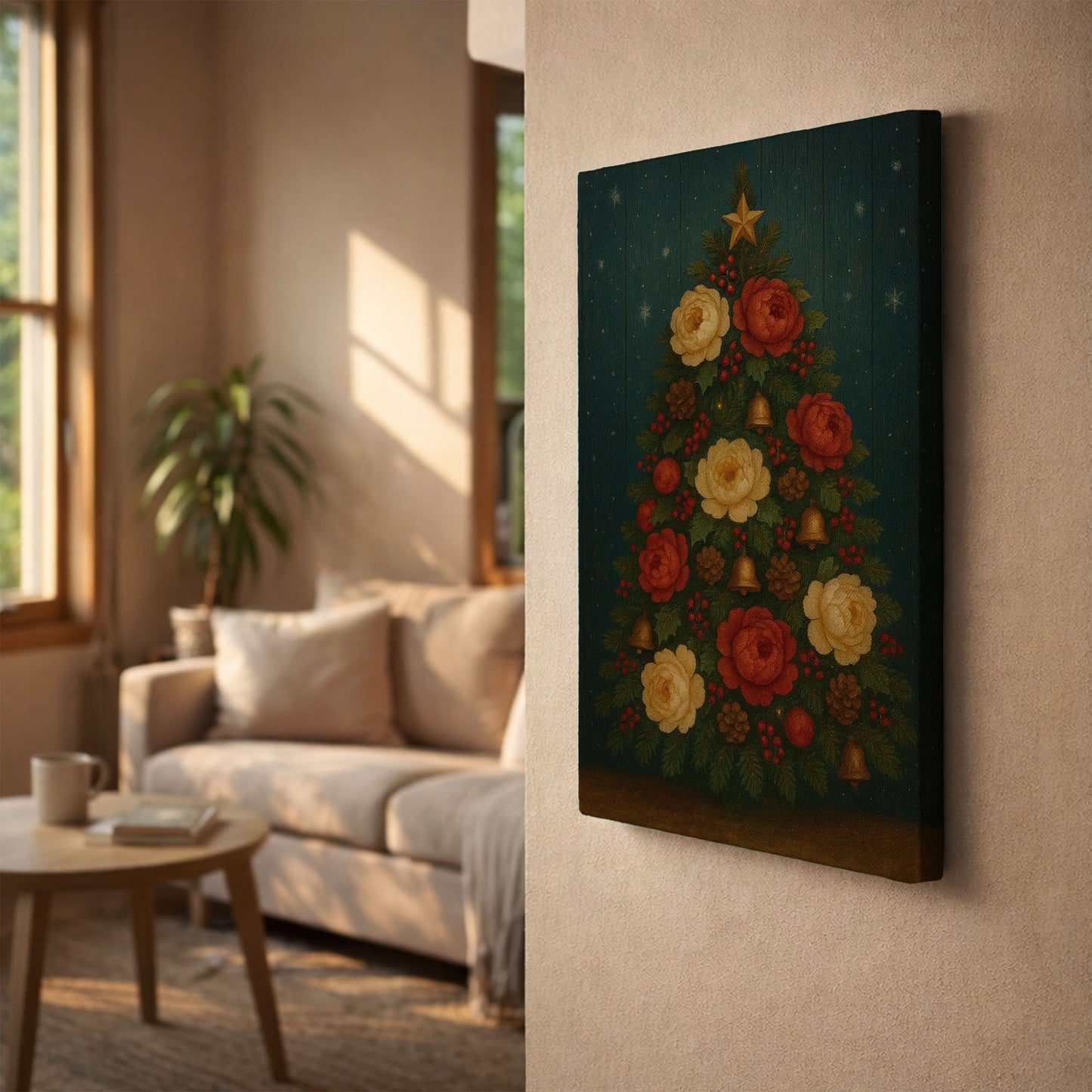 Vintage Christmas Tree Canvas Wall Art – Classic Holiday Illustration