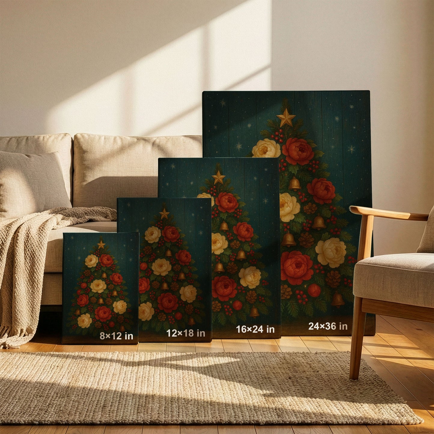 Vintage Christmas Tree Canvas Wall Art – Classic Holiday Illustration