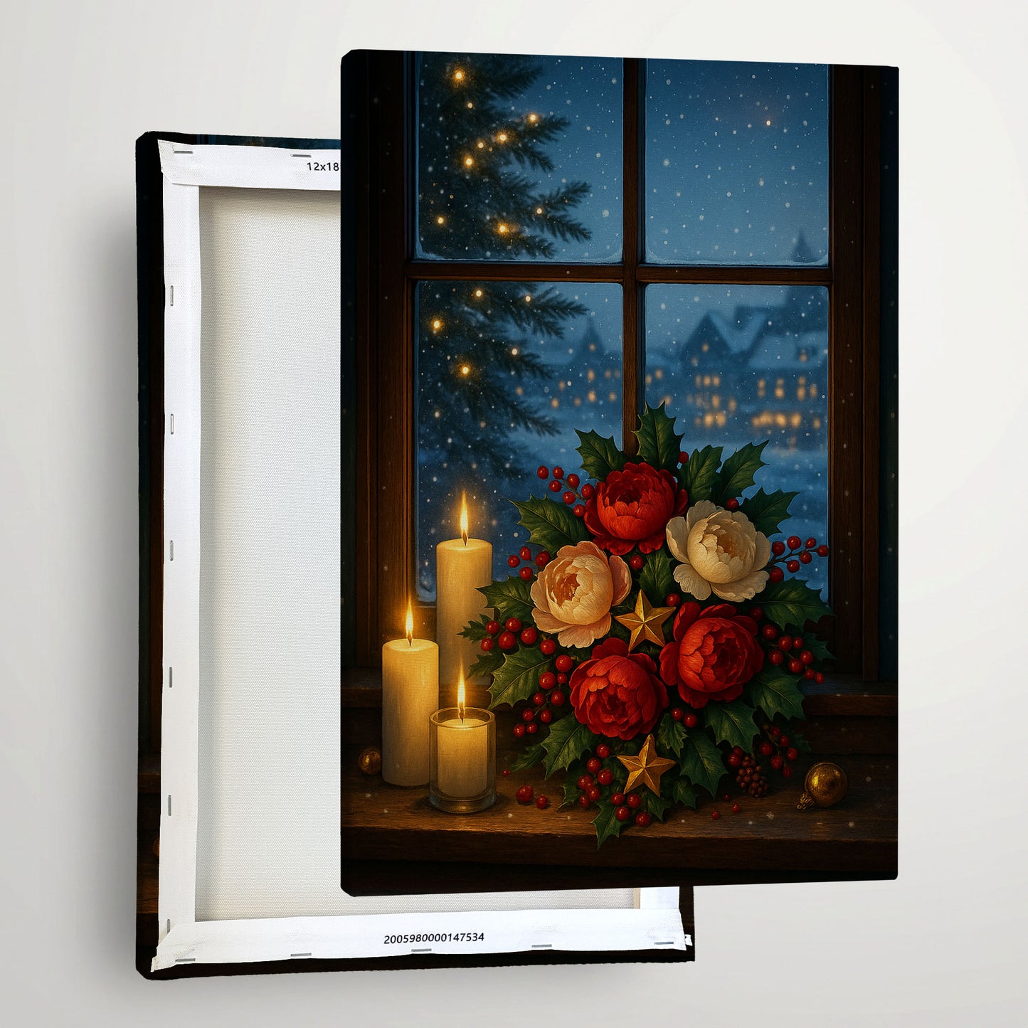 Christmas Window Canvas Wall Art – Cozy Winter Holiday Scene