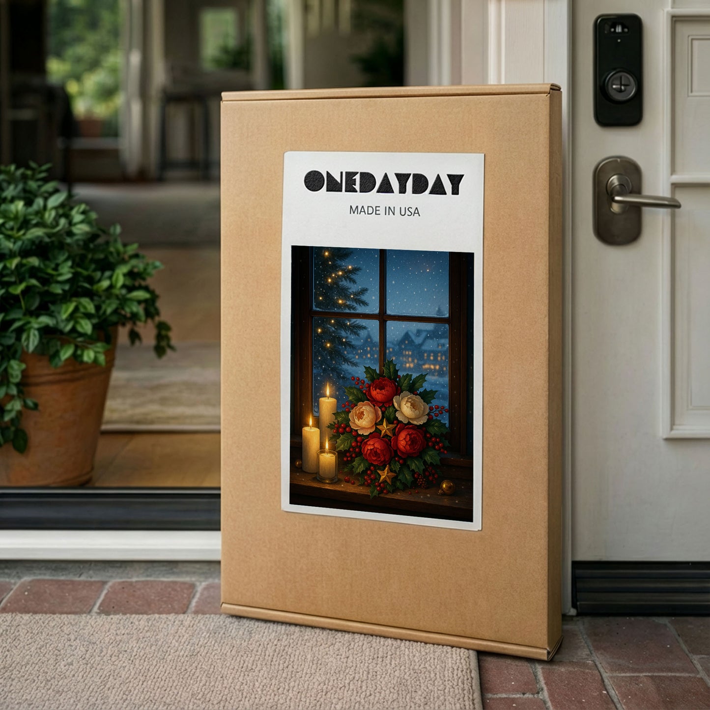 Christmas Window Canvas Wall Art – Cozy Winter Holiday Scene