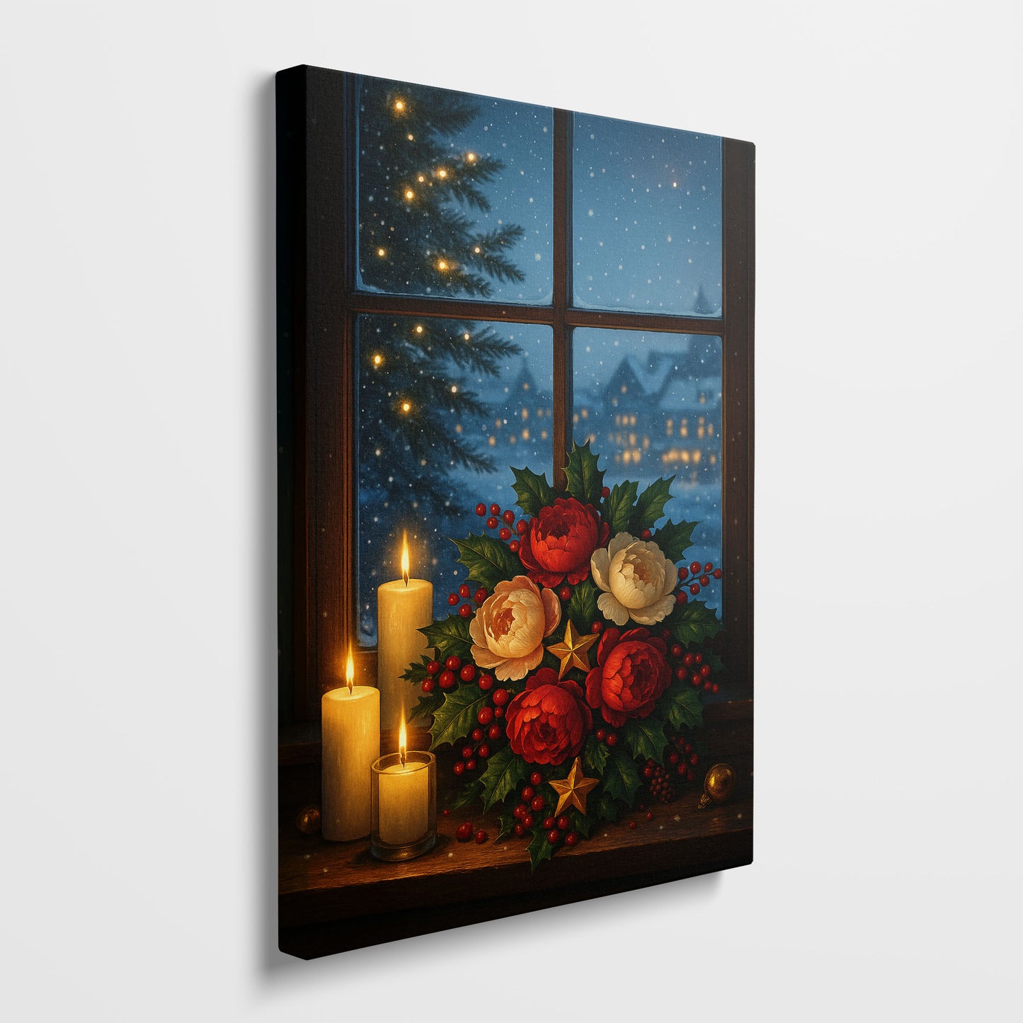 Christmas Window Canvas Wall Art – Cozy Winter Holiday Scene