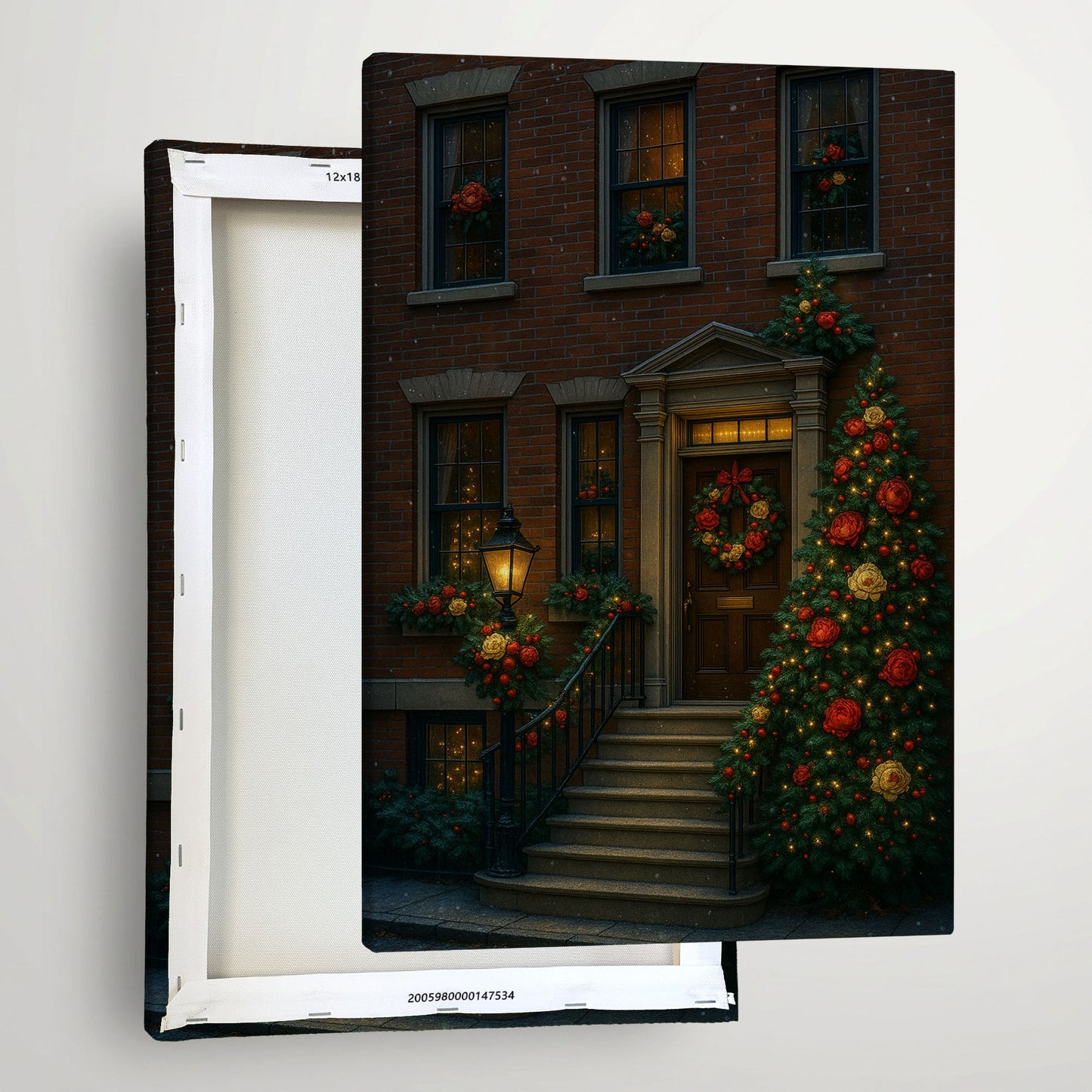 Christmas Townhouse Canvas Wall Art – Elegant Holiday Exterior Scene