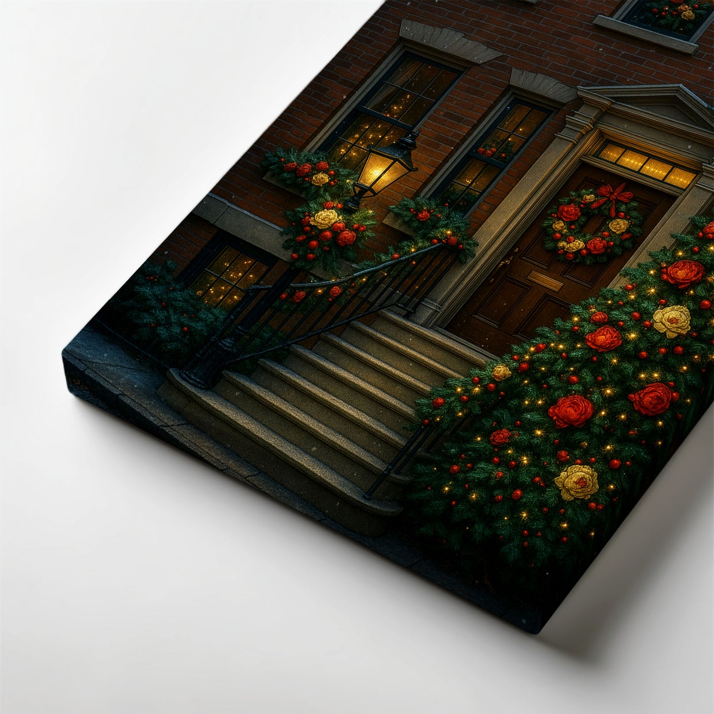Christmas Townhouse Canvas Wall Art – Elegant Holiday Exterior Scene
