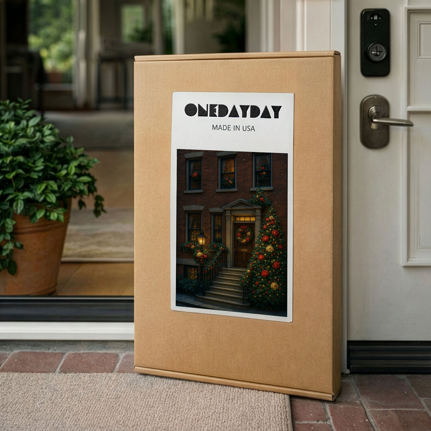 Christmas Townhouse Canvas Wall Art – Elegant Holiday Exterior Scene
