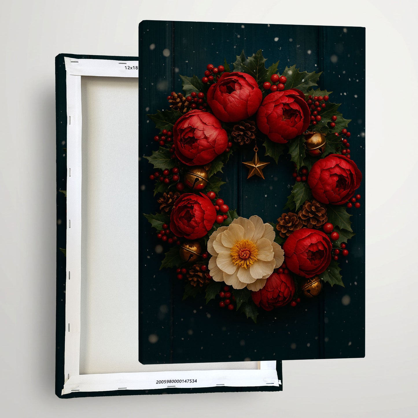 Christmas Wreath Canvas Wall Art – Festive Holiday Floral Decor