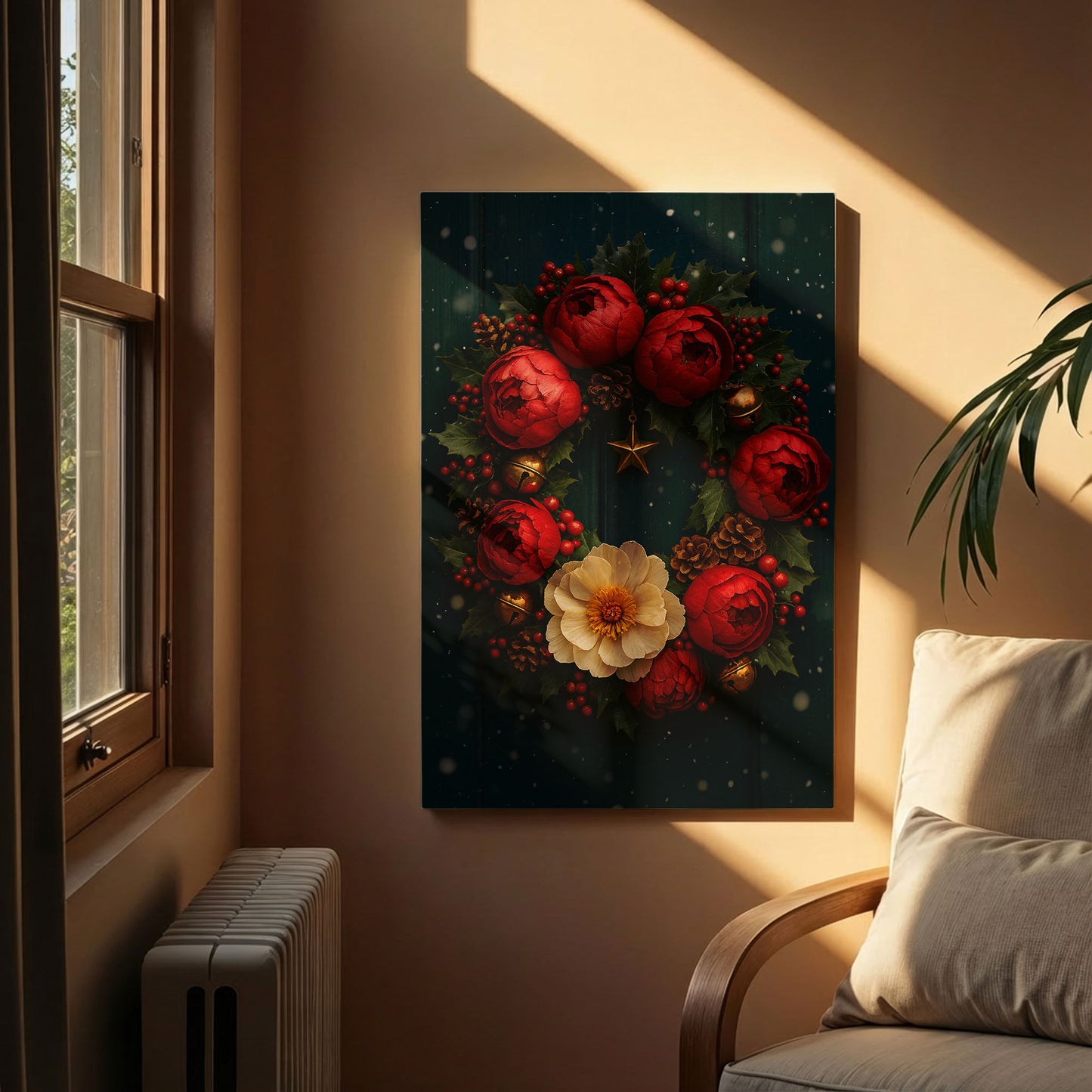 Christmas Wreath Canvas Wall Art – Festive Holiday Floral Decor