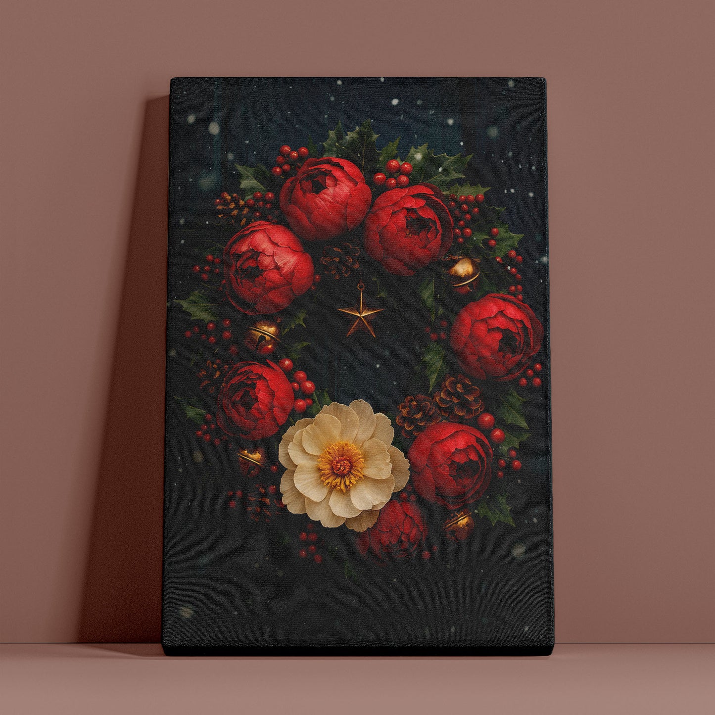 Christmas Wreath Canvas Wall Art – Festive Holiday Floral Decor