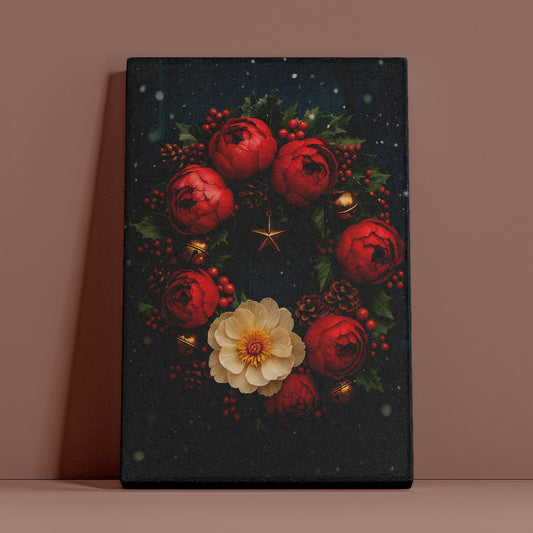 Christmas Wreath Canvas Wall Art – Festive Holiday Floral Decor
