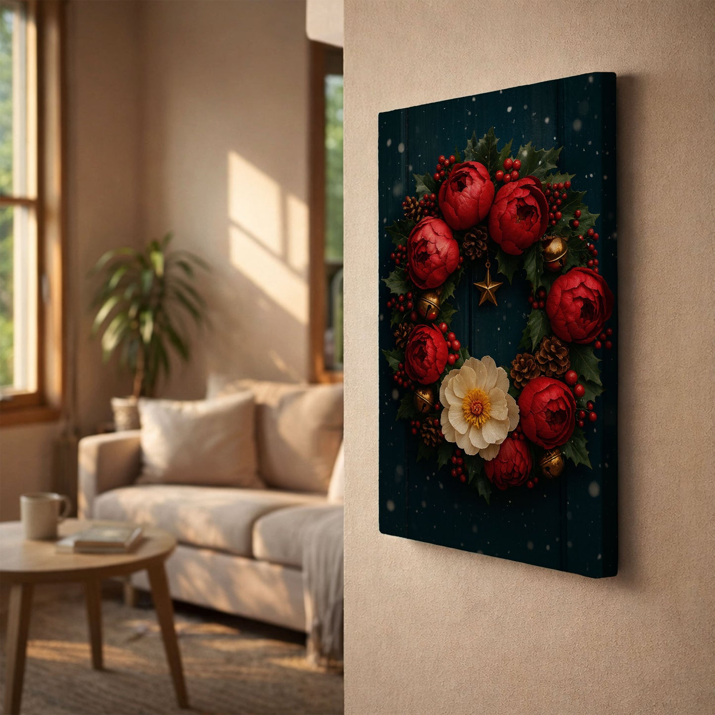 Christmas Wreath Canvas Wall Art – Festive Holiday Floral Decor