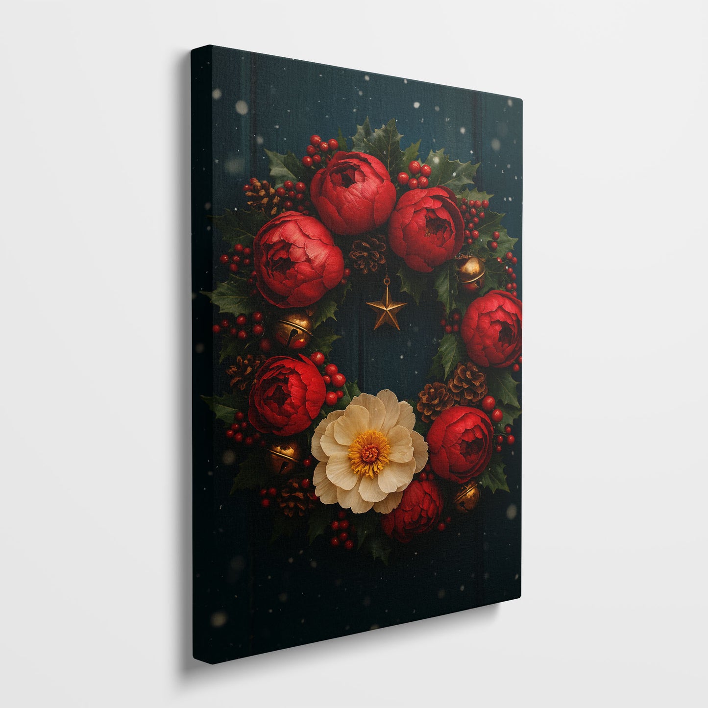 Christmas Wreath Canvas Wall Art – Festive Holiday Floral Decor