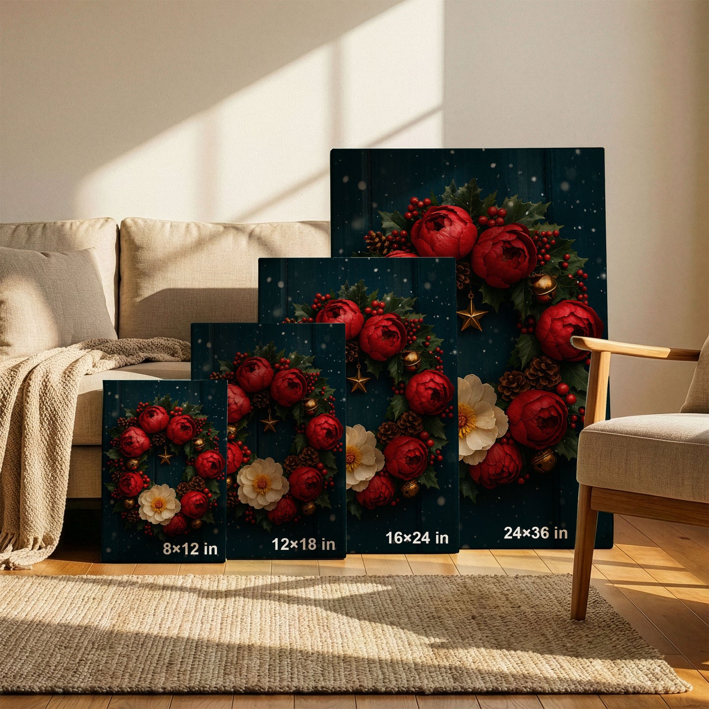 Christmas Wreath Canvas Wall Art – Festive Holiday Floral Decor