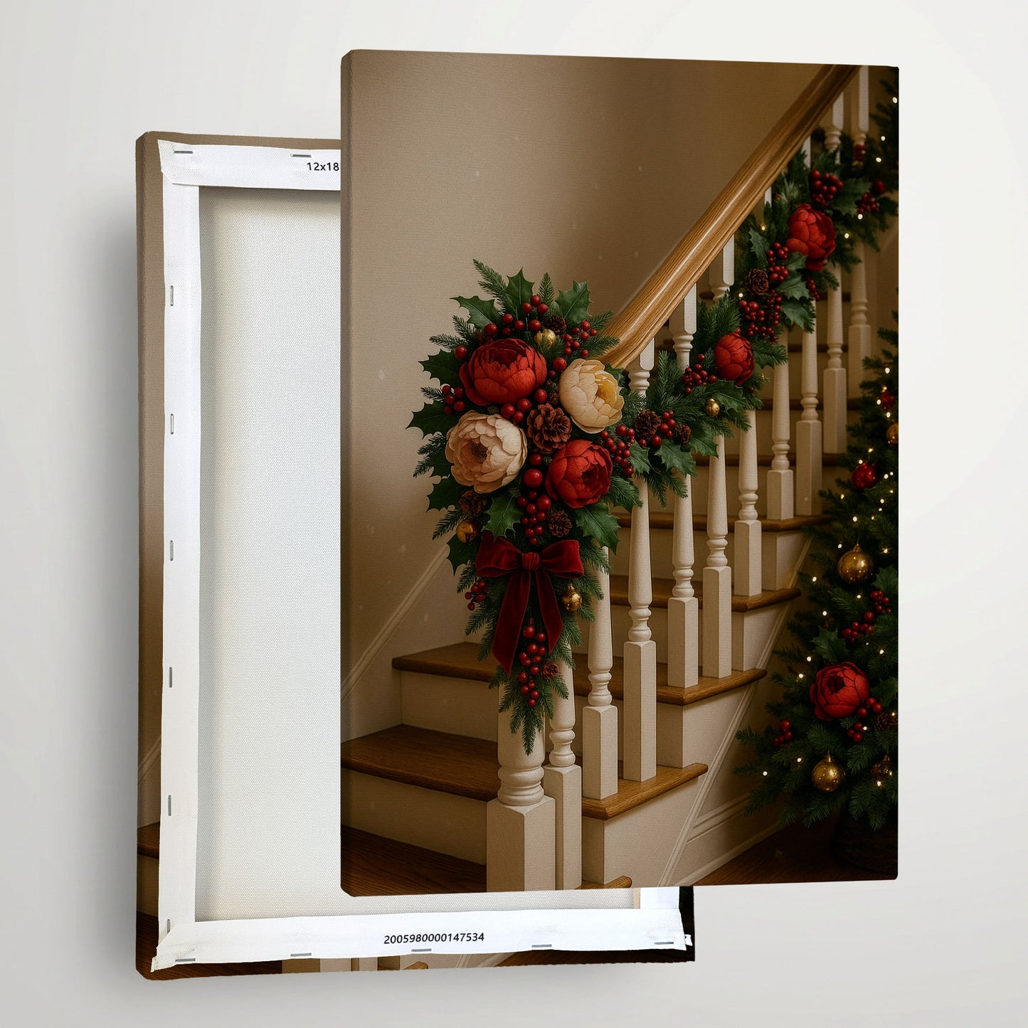 Christmas Staircase Canvas Wall Art – Cozy Holiday Home Decor