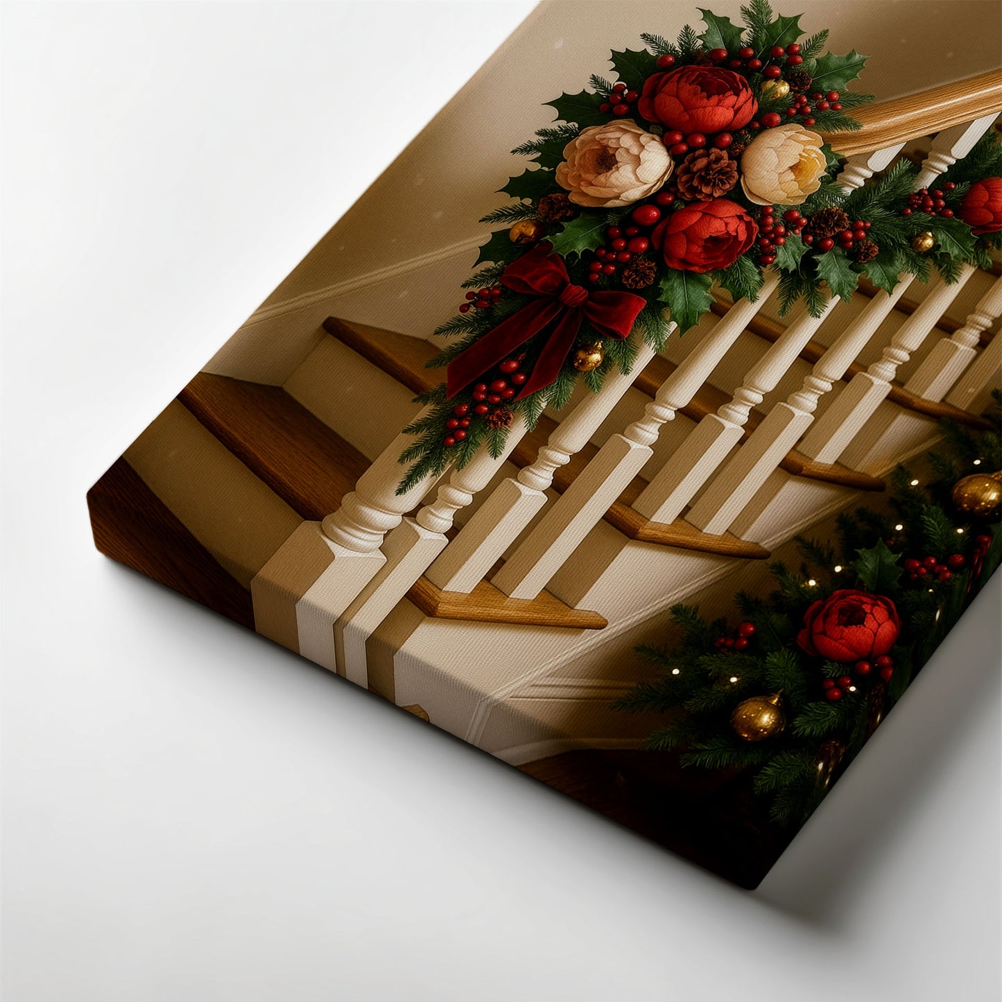 Christmas Staircase Canvas Wall Art – Cozy Holiday Home Decor