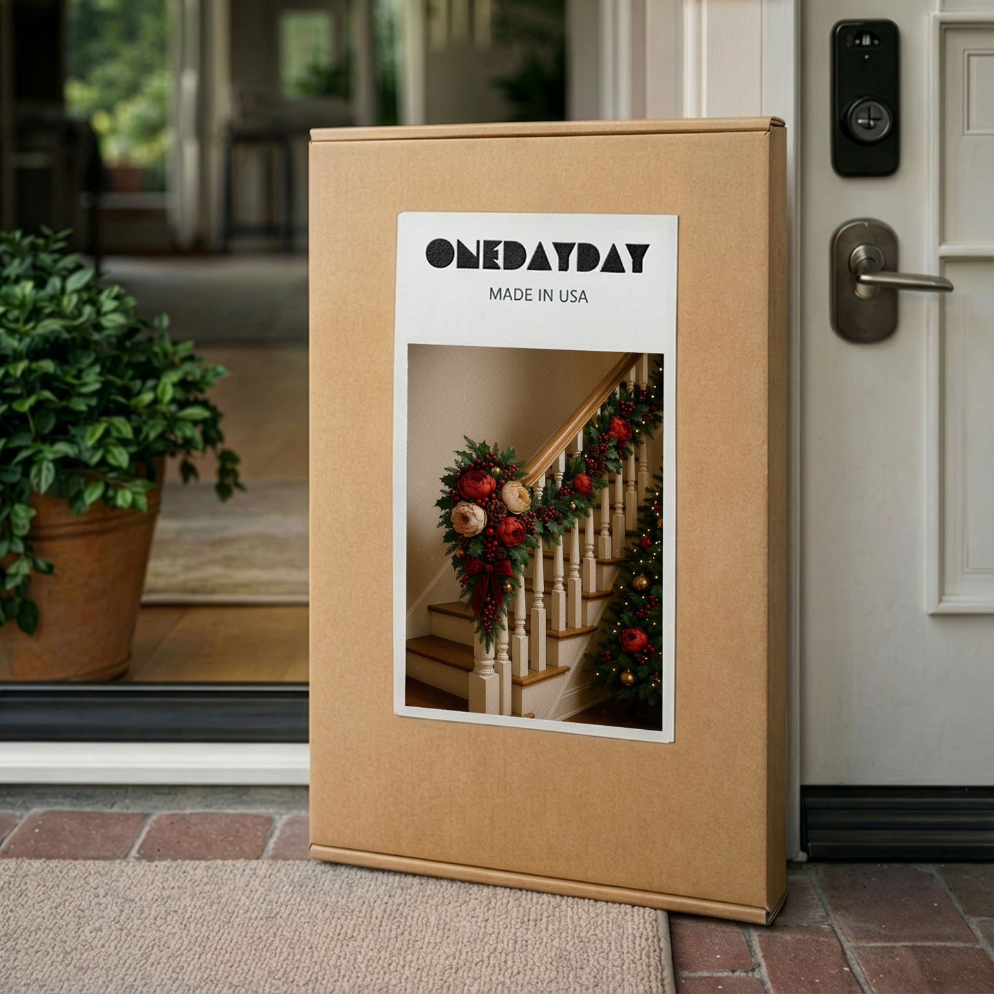 Christmas Staircase Canvas Wall Art – Cozy Holiday Home Decor