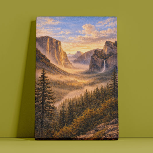Yosemite Valley Sunrise Canvas Art | Golden Light Mountain Landscape Wall Art