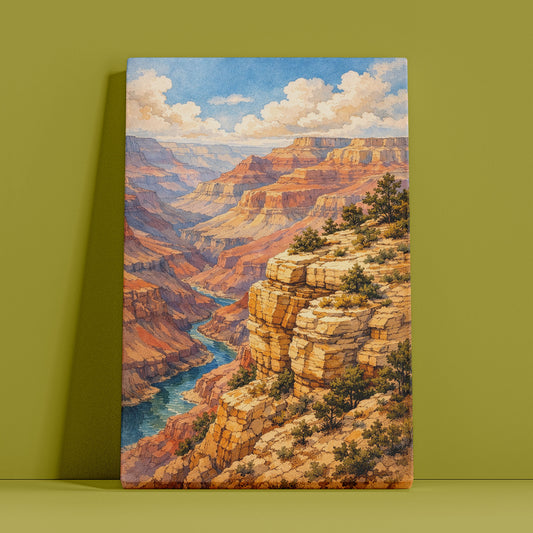Grand Canyon Canvas Art | Vast Canyon Landscape Wall Art with River View