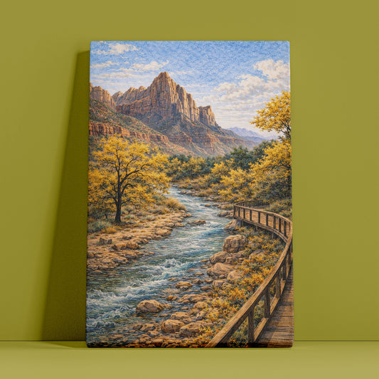 Zion National Park Canvas Art | Autumn Canyon Stream Landscape Wall Decor