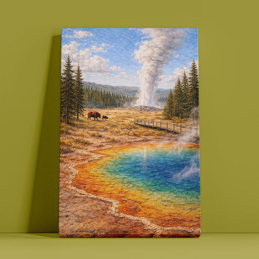 Yellowstone Canvas Art | Colorful Hot Spring Landscape Wall Art