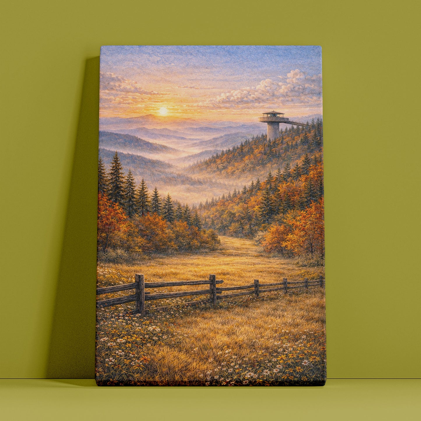 Great Smoky Mountains Canvas Art | Misty Forest Sunset Landscape Wall Decor