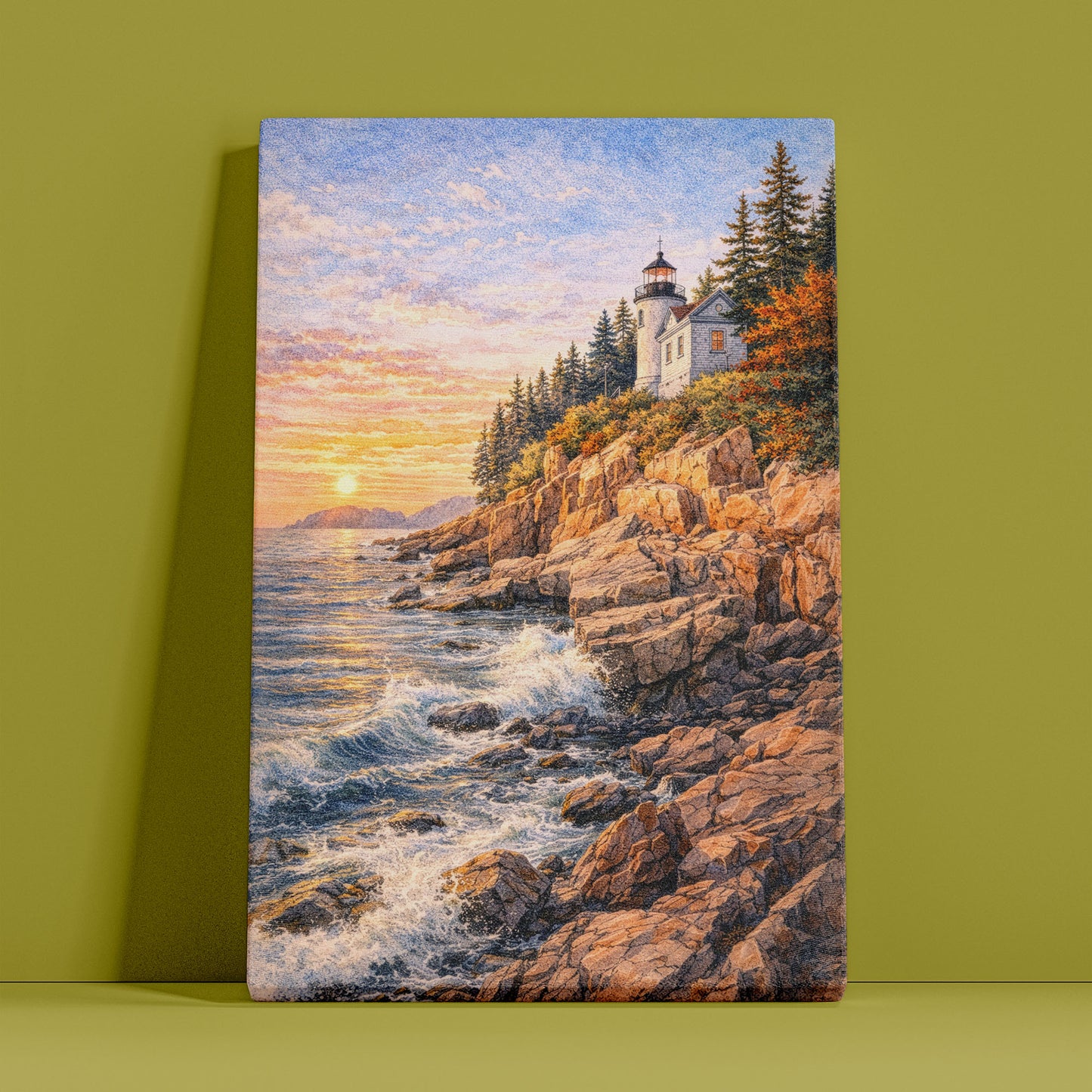 Acadia National Park Canvas Art | Coastal Lighthouse Sunset Wall Art