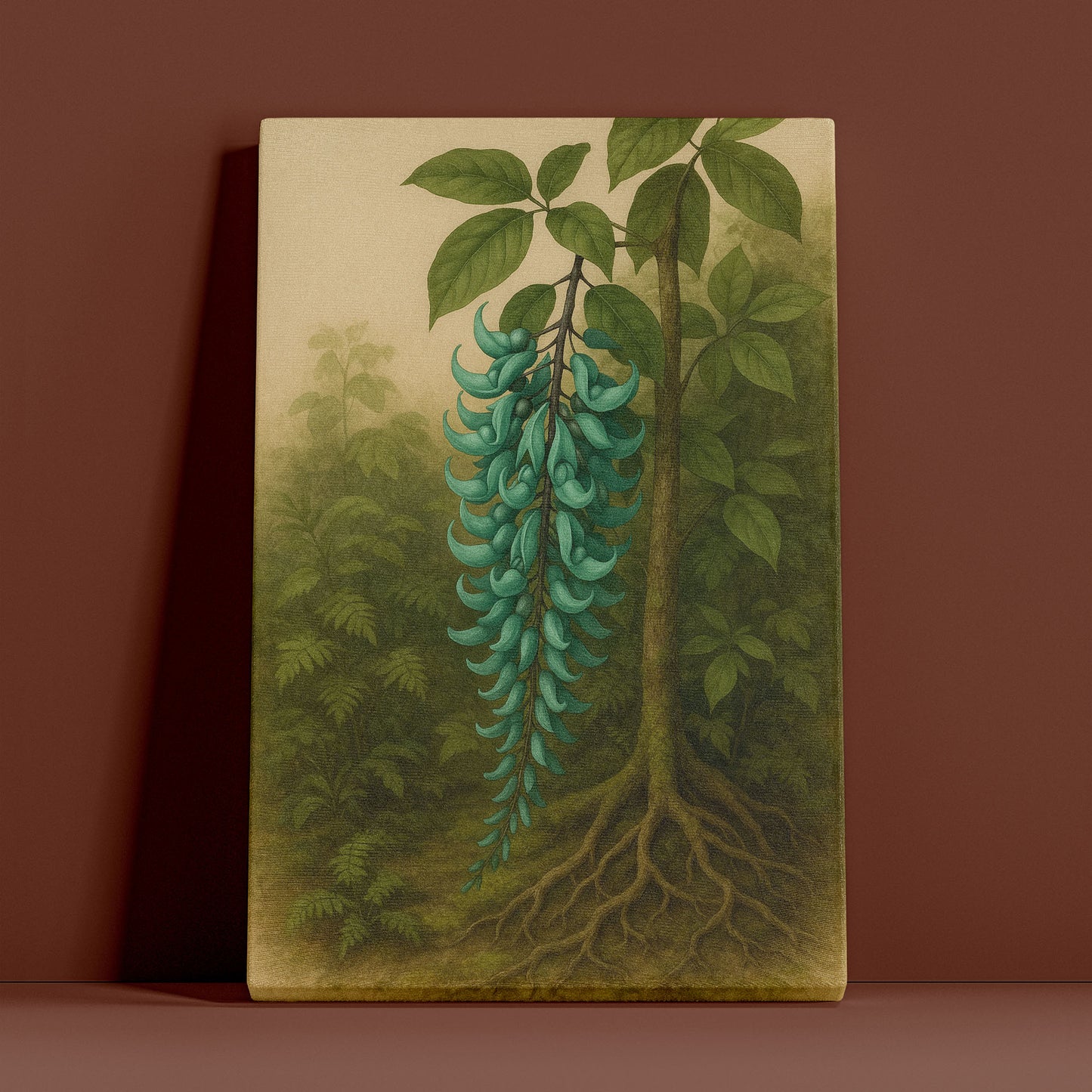 Jade Vine in Rainforest Light – Botanical Illustration Canvas Art