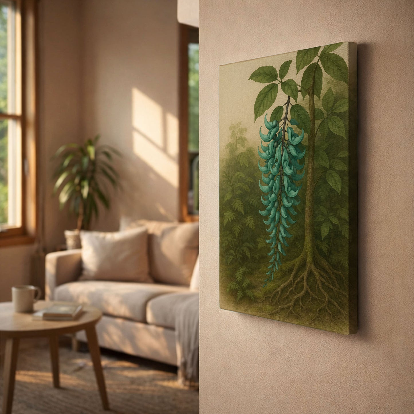 Jade Vine in Rainforest Light – Botanical Illustration Canvas Art