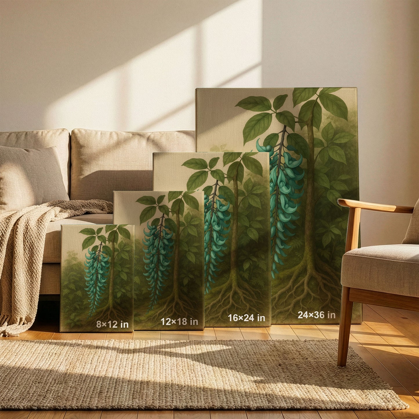 Jade Vine in Rainforest Light – Botanical Illustration Canvas Art