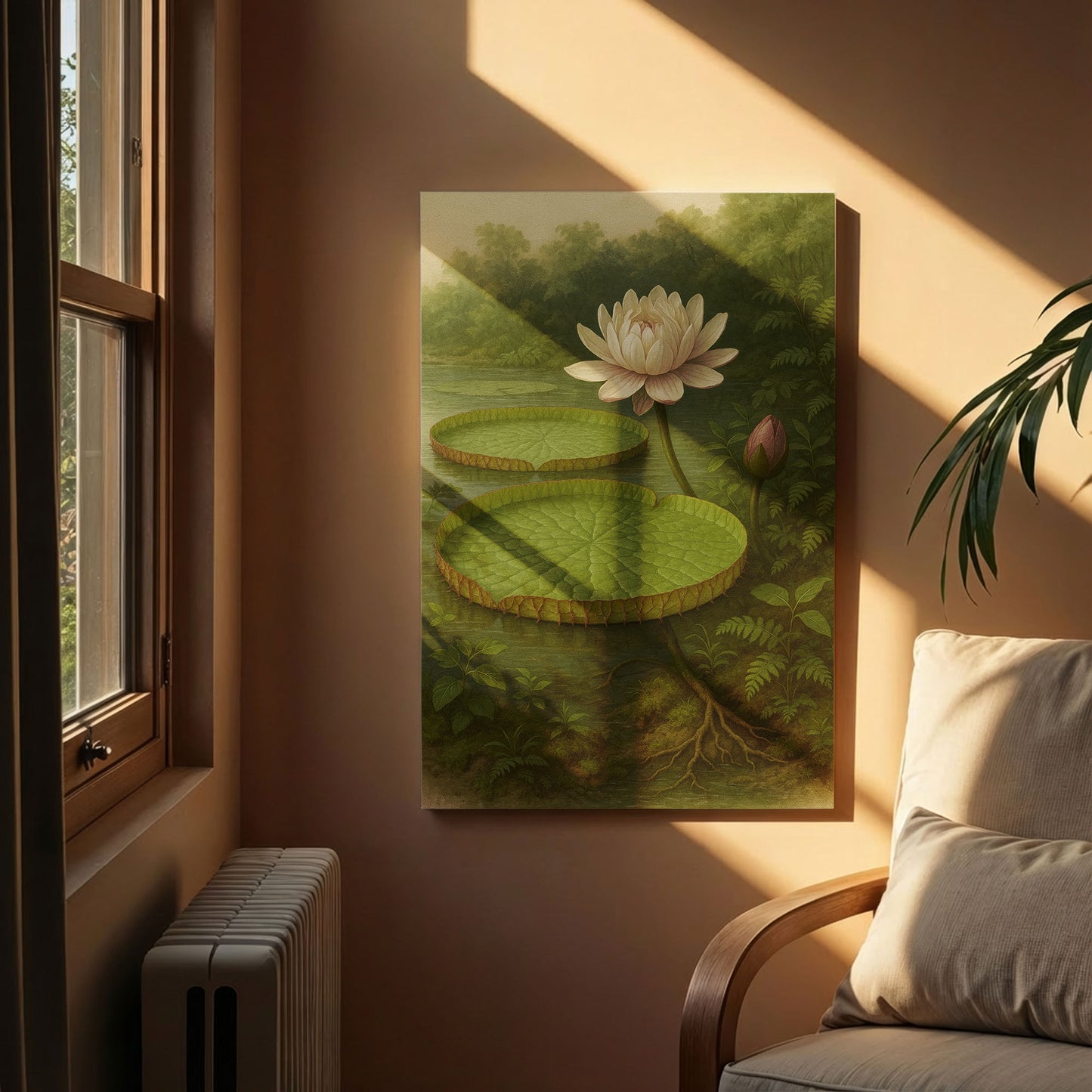 Water Lily in Still Waters – Botanical Illustration Canvas Wall Art