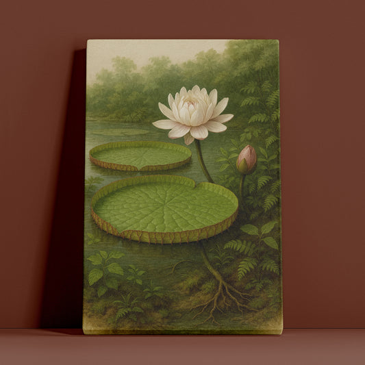 Water Lily in Still Waters – Botanical Illustration Canvas Wall Art