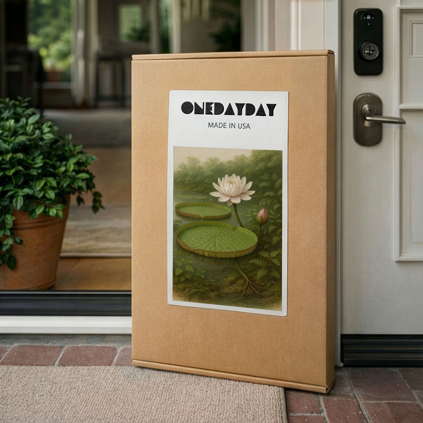 Water Lily in Still Waters – Botanical Illustration Canvas Wall Art