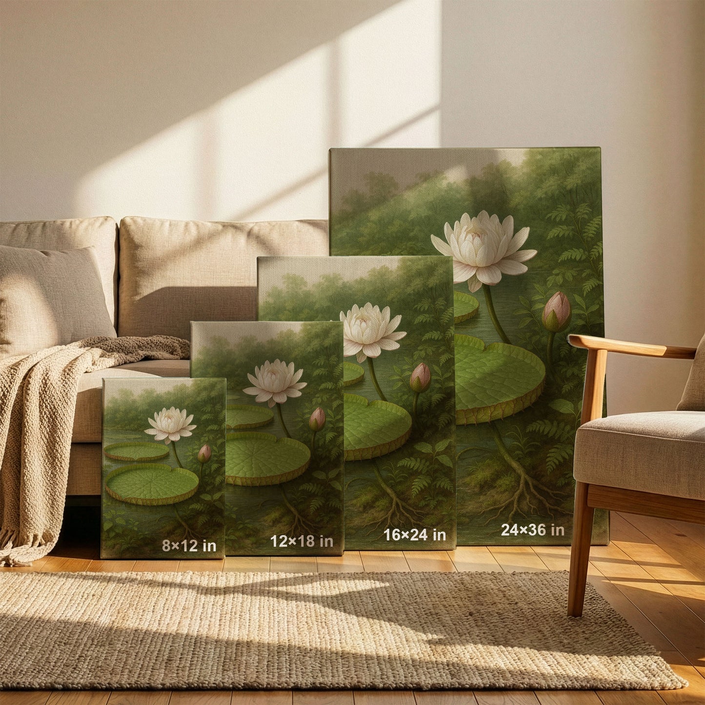 Water Lily in Still Waters – Botanical Illustration Canvas Wall Art