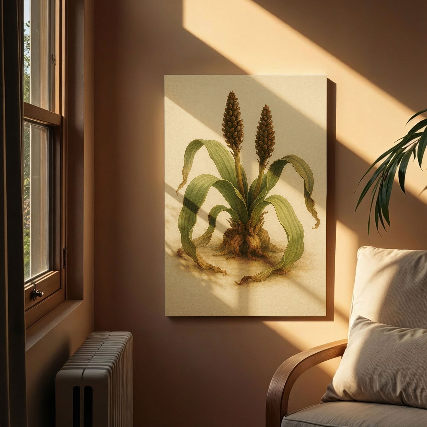 Twin Seed Spires - Minimal Botanical Illustration Canvas Art