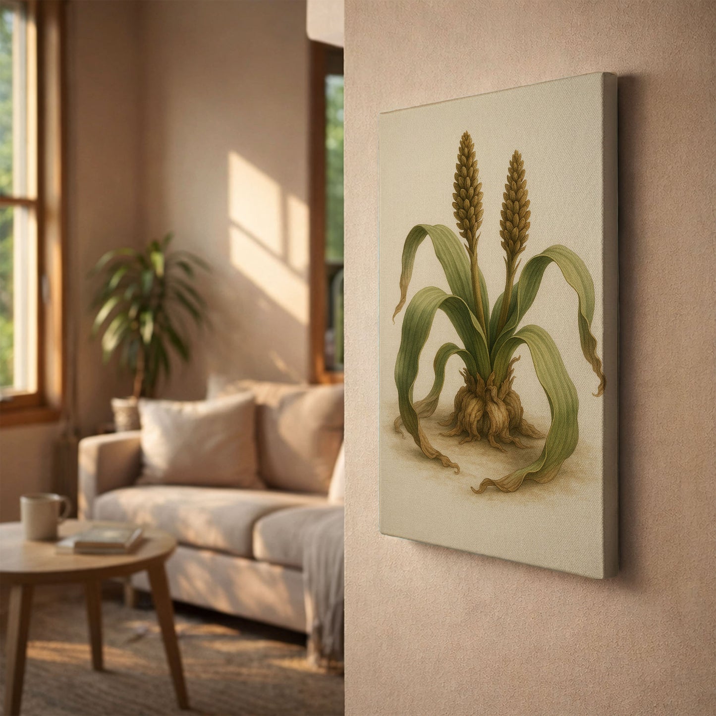 Twin Seed Spires - Minimal Botanical Illustration Canvas Art