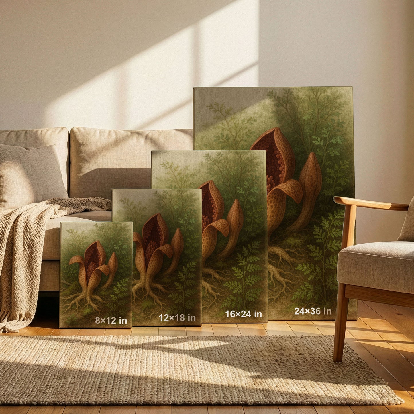 Forest Pod Bloom - Painterly Botanical Canvas Wall Art