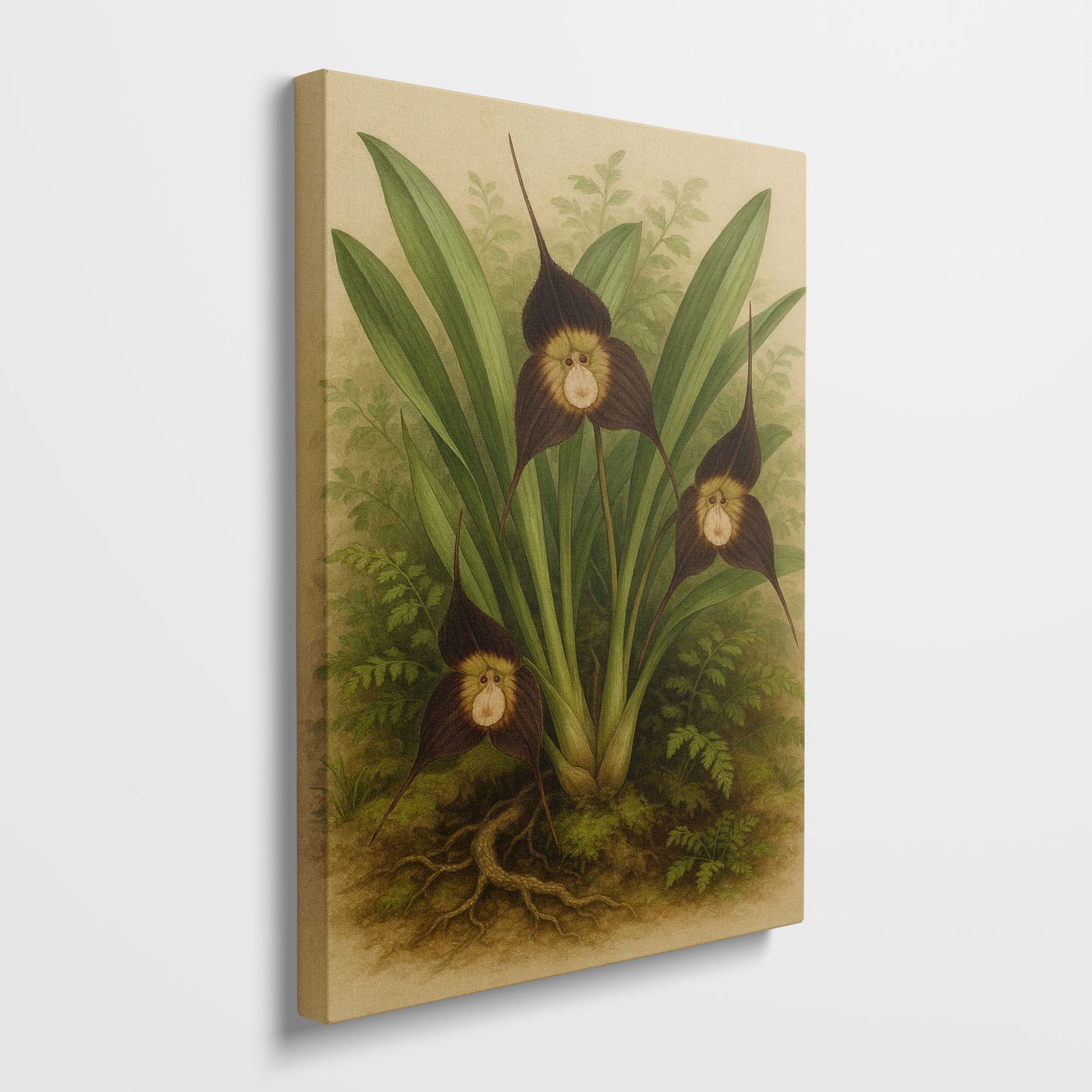 Orchid Cluster in Green - Botanical Canvas Wall Art Print