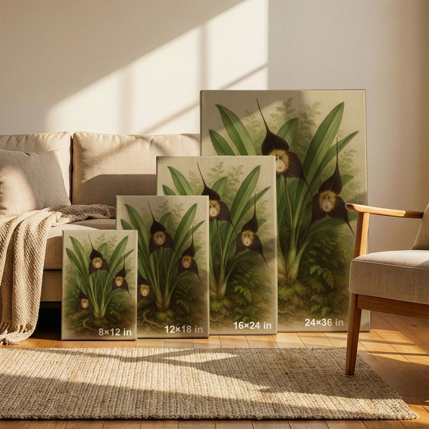 Orchid Cluster in Green - Botanical Canvas Wall Art Print