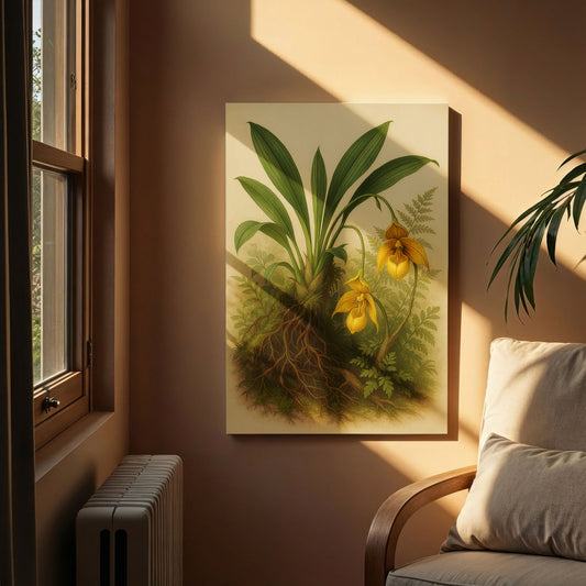 Slipper Orchid in Forest Light - Botanical Canvas Wall Art
